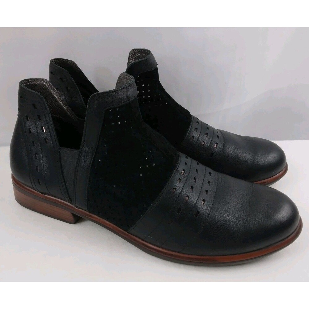 Naot Rivotra Ankle Booties Slip On Black Leather Perforated Size 43 US 12 12.5